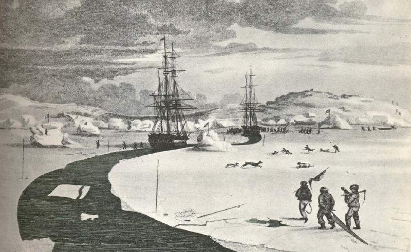 william r clark parrys fartyg tar sig fram genom isen under hans tredje forsok attfinna nordvastpassagen 1824 oil painting picture